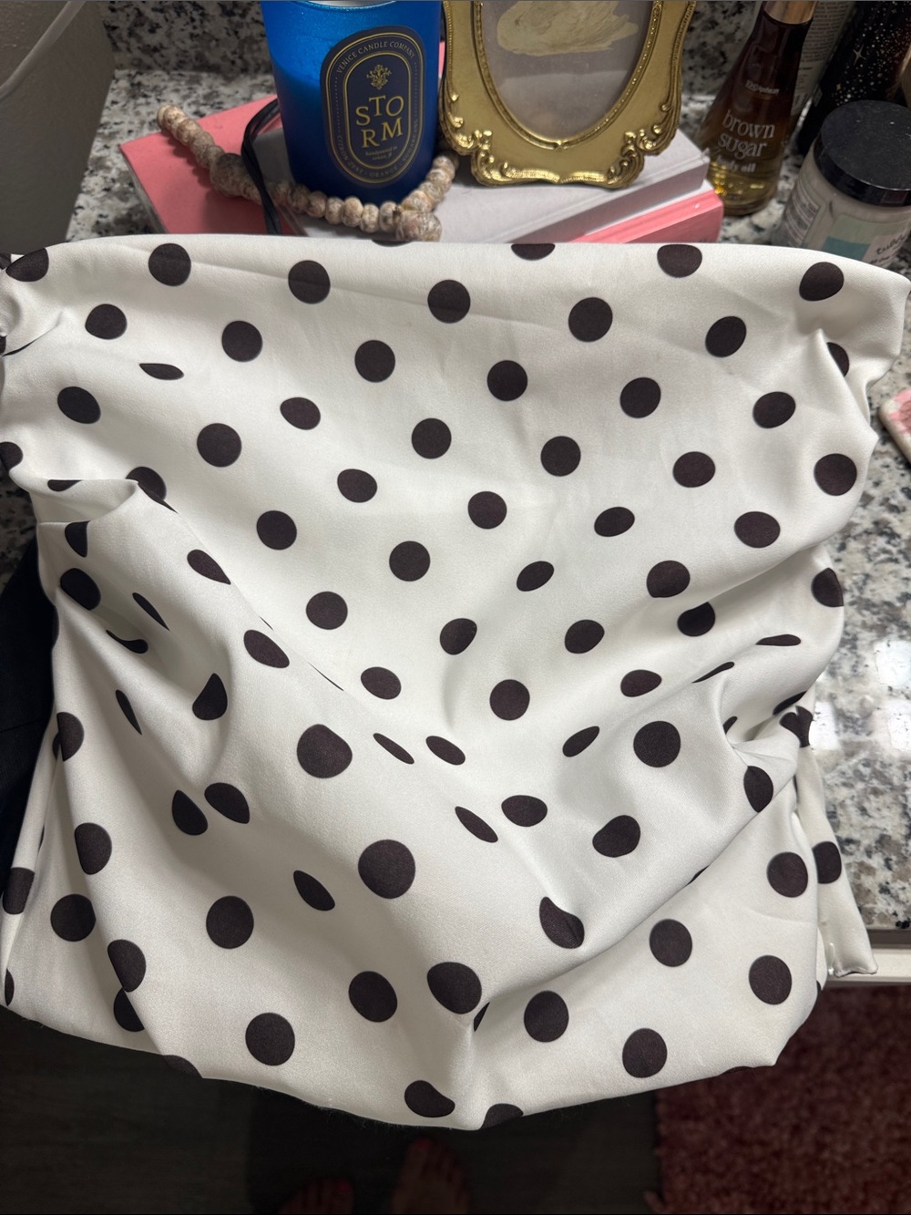 Zara White Satin cropped sleeveless blouse  with Black Polka Dots - Picture 8 of 8